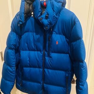 Polo by Ralph Lauren Bright Blue Quilted Puffer Jacket with Red Logo